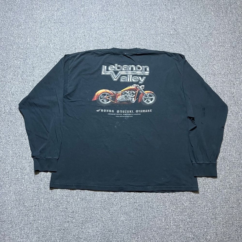 Vintage Lebanon‎ Valley Motorcycle Biker T-Shirt Black Distressed Long Sleeve